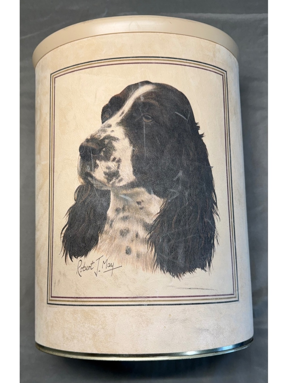 Vintage Robert J. May Dog Portrait Wastebasket